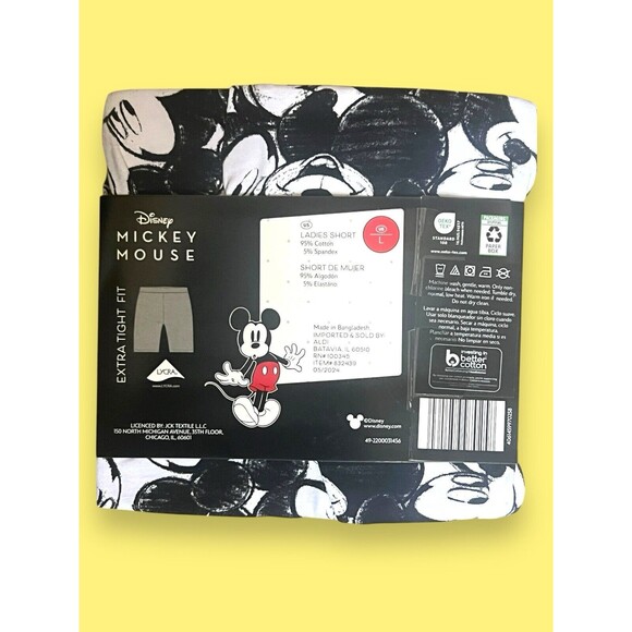 Disney Mickey Mouse Women's Shorts Black White All-Over Design Extra Tight Fit L - Picture 2 of 4